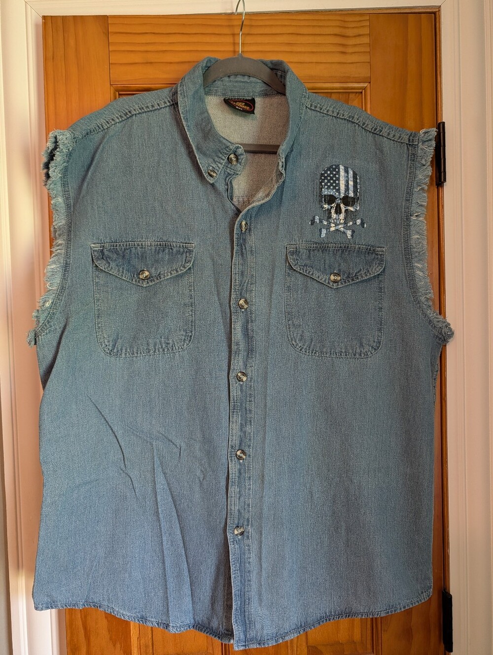 Hot Leathers Sleeveless Distressed Denim Biker Shirt Skull Crossbones Men's 3XL